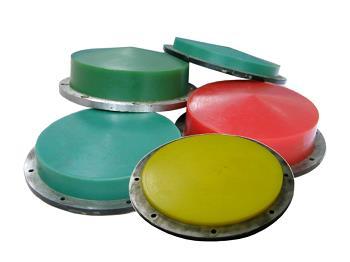 A set of colored half-sine shock pulse programmers. Representative catalog photograph.